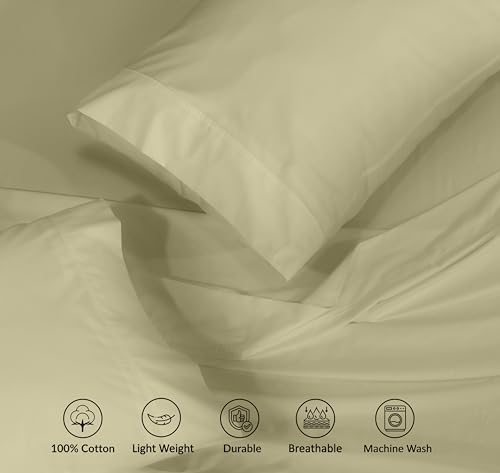 RUVANTI 100% Cotton Queen Sheets, Percale Queen Sheet Set, Sage Green