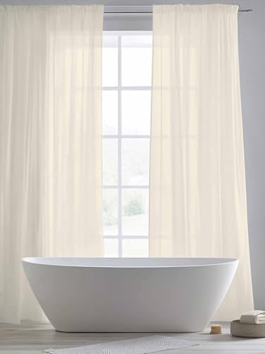 Cream Sheer Curtains 108 Inches Long 2 Panels, Semi Sheer Rod Pocket