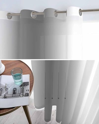 Grey Ombre Sheer Curtains 63 Inch Length Grommet Semi Sheer Drapes for