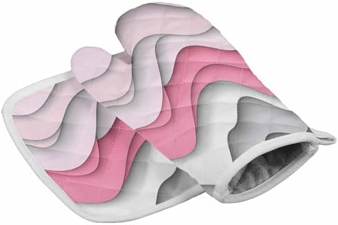 Quilted Cotton Terry Cloth Oven Mitt, Pot Holder Pink Gray Gradient