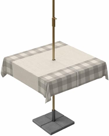 Outdoor Tablecloth with Umbrella Hole and Zipper, Gray Buffalo Check