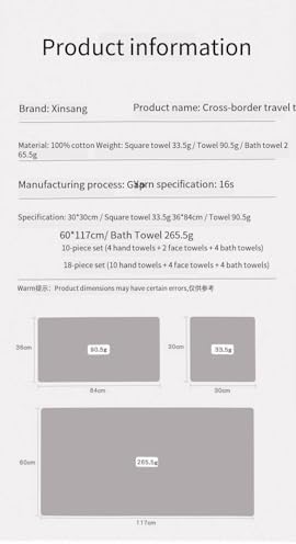 Pure Cotton Bath Towels Travel Camping Grey 10-piece Set