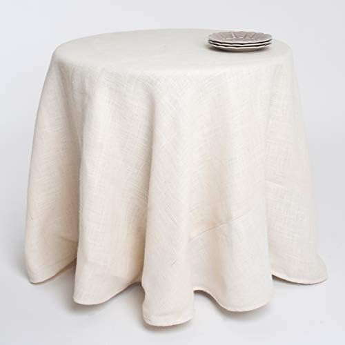 SARO 90 in. Round Burlap Tablecloth - Ivory