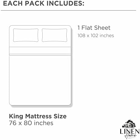 Linen Home King Size Flat Sheet Only 100% Cotton Percale, Charcoal