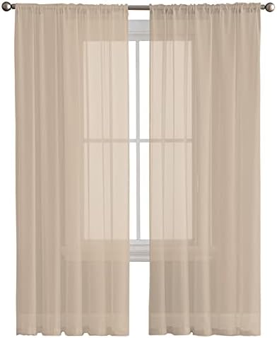Solid Color Sheer Curtains 108 Inches Long, Light Khaki Sheer Window