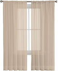 Solid Color Sheer Curtains 108 Inches Long, Light Khaki Sheer Window