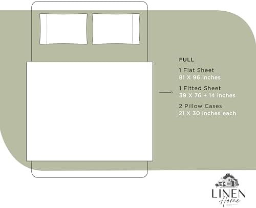 Linen Home Full Size 100% Cotton Percale Sheets, 4 Pc Cooling Set