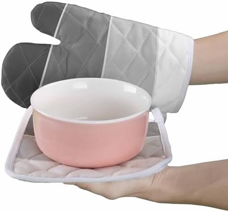 Oven Mitts and Pot Holder Set for Kitchen, Gray Gradient Geometric