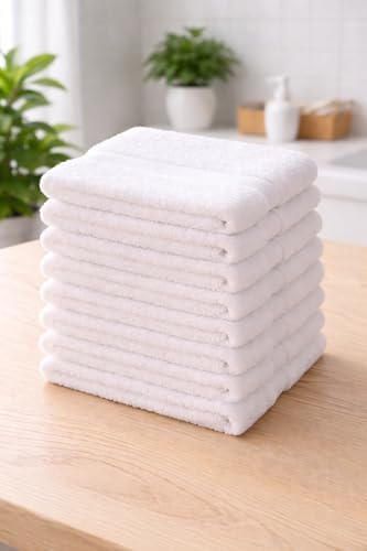 LUX Collection Washcloths 12x12 Inch, White Ring Spun Cotton, 400 GSM