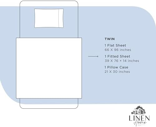 Linen Home 100% Cotton Percale Sheets Twin Size, Baby Blue, Deep