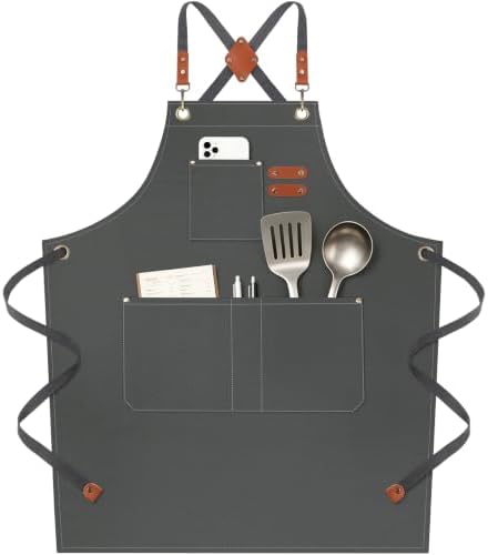 NLUS Chef Aprons for Men Women with 4 Pockets, Water Repellent Cotton