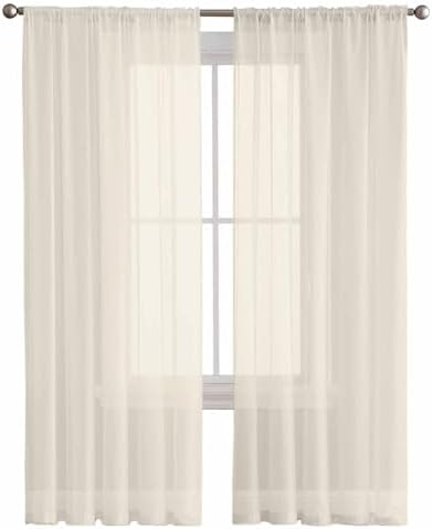 Cream Sheer Curtains 108 Inches Length 2 Panels Set Chiffon Curtain