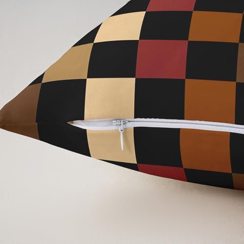Checkered Retro Throw Pillow Covers Set of 2 Brown Red Black Plaid