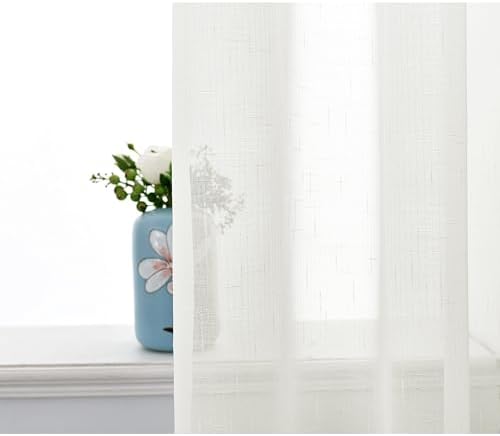 Sheer Curtains Faux Linen Semi Voile Light Filtering Drapes Pair for