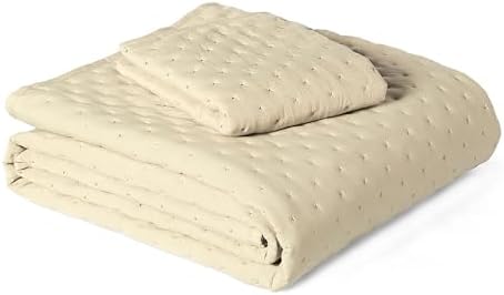 Amazon Basics Brushed Microfiber Quilt Set, Extra Soft with Natural