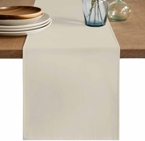 Ivory White Burlap Cotton Table Runner 72 Inches Long, Modern Pure
