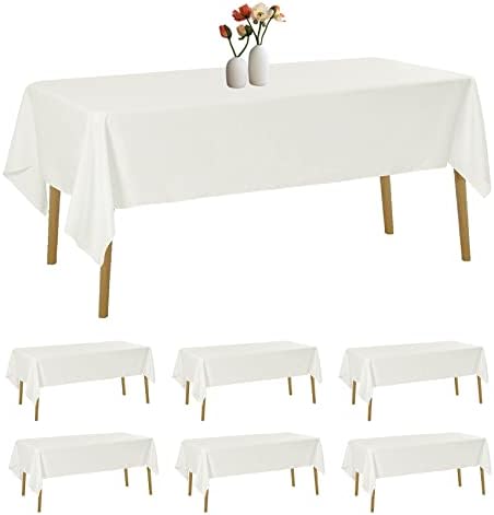 6 Pack Rectangle Tablecloth 60 x 102 Inches Ivory Table Cloth Stain