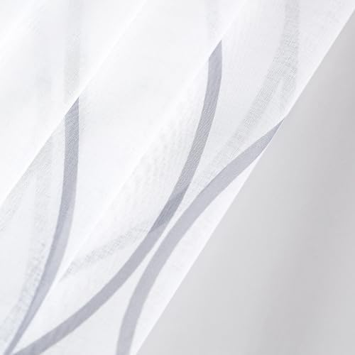 L.Z.E White Sheer Curtains 63 Inch Length 2 Panels Set, Grey Curved