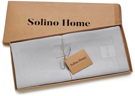 Solino Home 100% Pure Linen Table Runner Grey Long, Fete 14 x 108 in