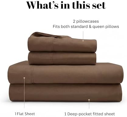 SUPERIOR Egyptian Cotton 530 TC Deep Pocket Sheet Set, Full, Taupe