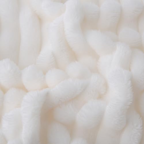 Cream White Fleece Throw Blanket 108”×90” for Couch Sofa Livingroom