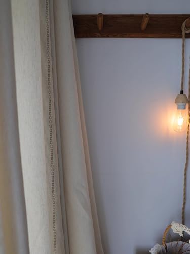 Natural Linen Back Tab Curtains 84 Inch Length for Living Room 1 Panel
