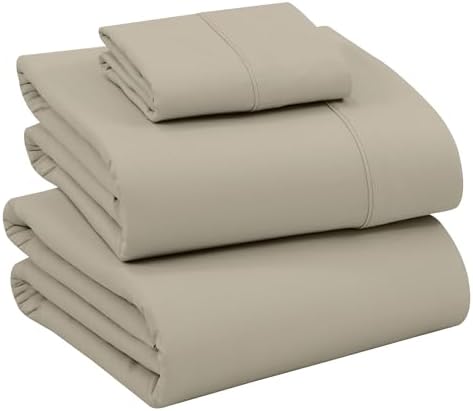 RUVANTI 100% Cotton Twin XL Sheets, Percale Weave Twin XL Set, Taupe