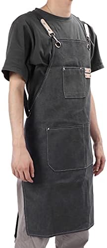 Cotton Canvas Apron, Adjustable Cross Back Cooking Apron with Pockets