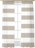 Sheer Curtains 108 inches Long 2 Panels Set Beige and White Stripe