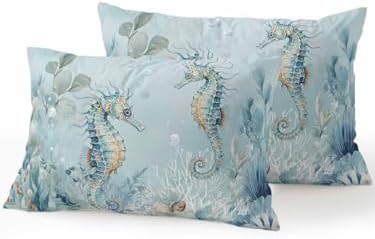 Outdoor Pillows Waterproof, Coastal Seahorse Bedding Throw Pillows