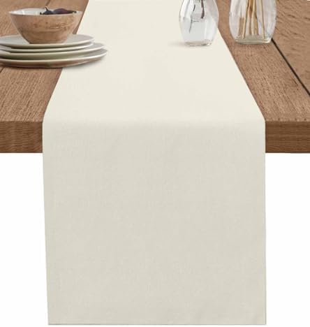 Cream Abstract Minimalist Soild Color Linen Long Table Runner