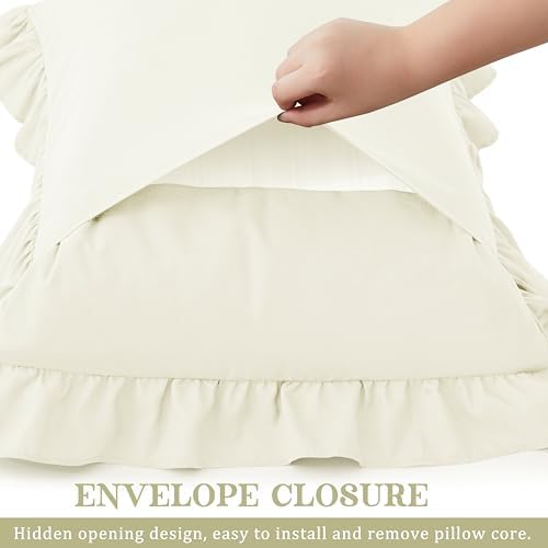 KKJIAF Ruffle Pillow Cases Queen Size Set of 2, Beige