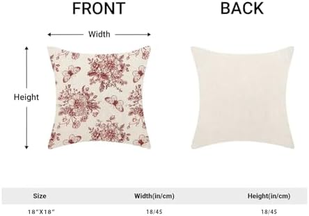 Chinoiserie Wine Red Floral Pillow Covers 18x18 Set of 2, Chinoiserie