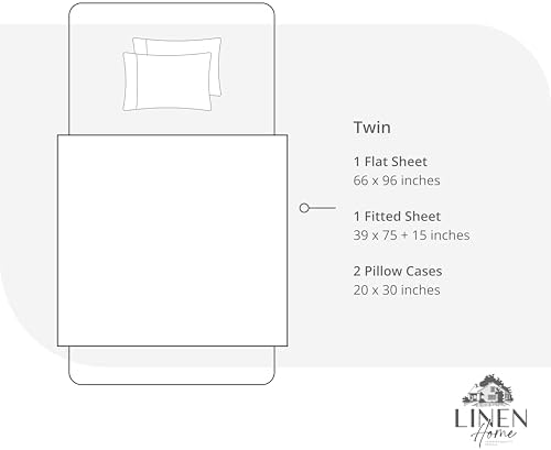 Linen Home 4 Piece Twin Size 100% Cotton Percale Sheet Set, Ivory
