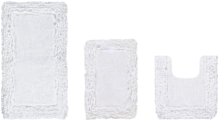 TRP Farmhouse Accent Cotton Bathroom Rugs Sets 3 Piece - White