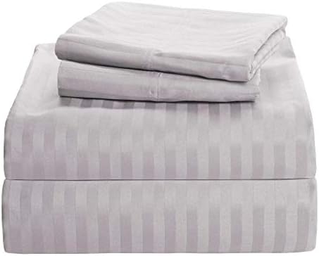 ARlinen 5 PCs Duvet Cover Set King Size Light Grey Stripe 400 Thread