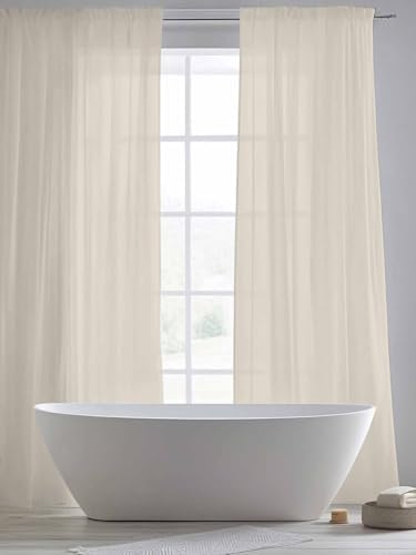 Beige Sheer Curtains 108 Inches Long 2 Panels, Semi Sheer Rod Pocket