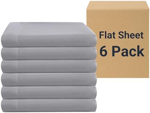 ZPECC King Flat Sheets Only Light Gray 6 Pack, Color-Coded Hem Threads
