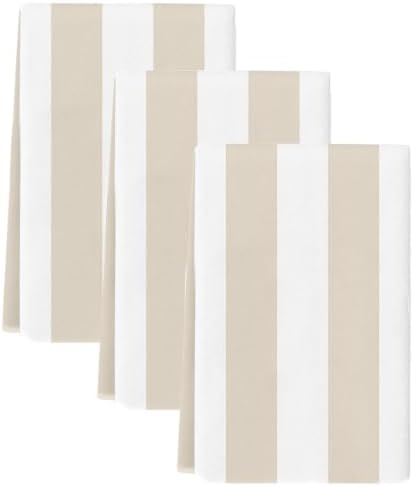 Cream Striped Kitchen Towels Set of 3, Water Absorbent Dish Towel