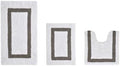 TRP Tufted Cotton White Gray Bathroom Rugs Sets 3 Piece