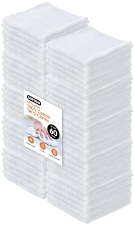 Superio Terry Cloth Rags White Washcloths 100% Cotton 12" Cleaning