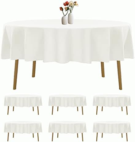 6 Pack Round Tablecloth 90 Inches Ivory Table Cloth Stain and Wrinkle