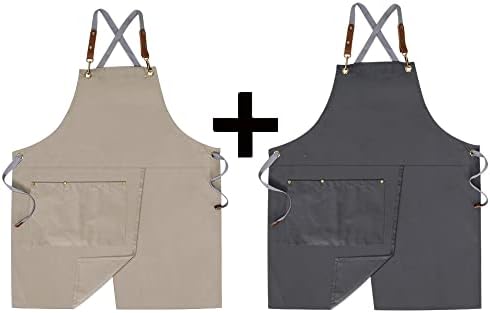 2 Pieces Pottery Apron,Split Apron with Adjustable Straps M-XXL,Beige