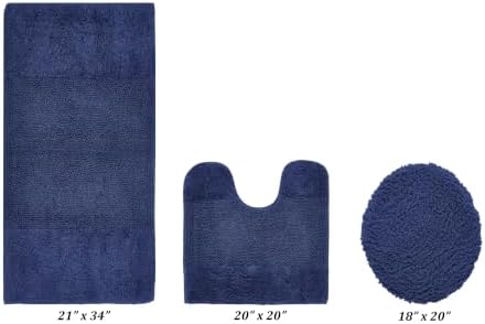 Better Trends 3 Piece Bathroom Rug Set 100% Cotton Non-Slip Washable