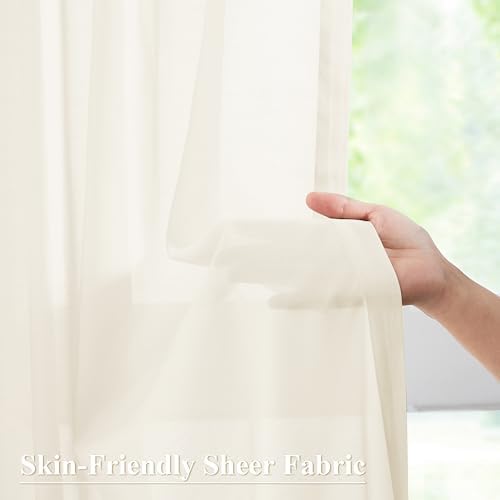 WEST LAKE 95 Inches Long Egret Ivory Pinch Pleated Sheer Curtains for