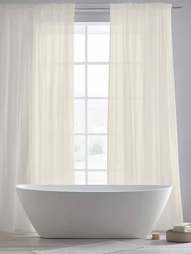 Cream Solid Color Sheer Curtains 108 Inches Long 2 Panels Set
