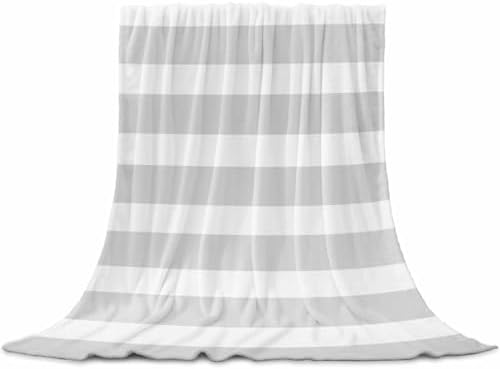 Flannel Fleece Blanket 60" x 80", Grey Striped Microfiber Cozy Soft