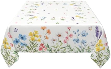Spring Floral Tablecloth Square 60x60 Inch Green Pink Blue Yellow