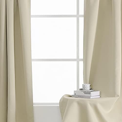 2 Panels Beige Flame Retardant - Rod Pocket Curtains, 52 X 108 in