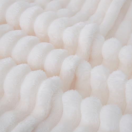 Cream White Fleece Throw Blanket 108”×90” for Couch Sofa Livingroom